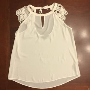 Express White Blouse with Lace Cap Sleeve